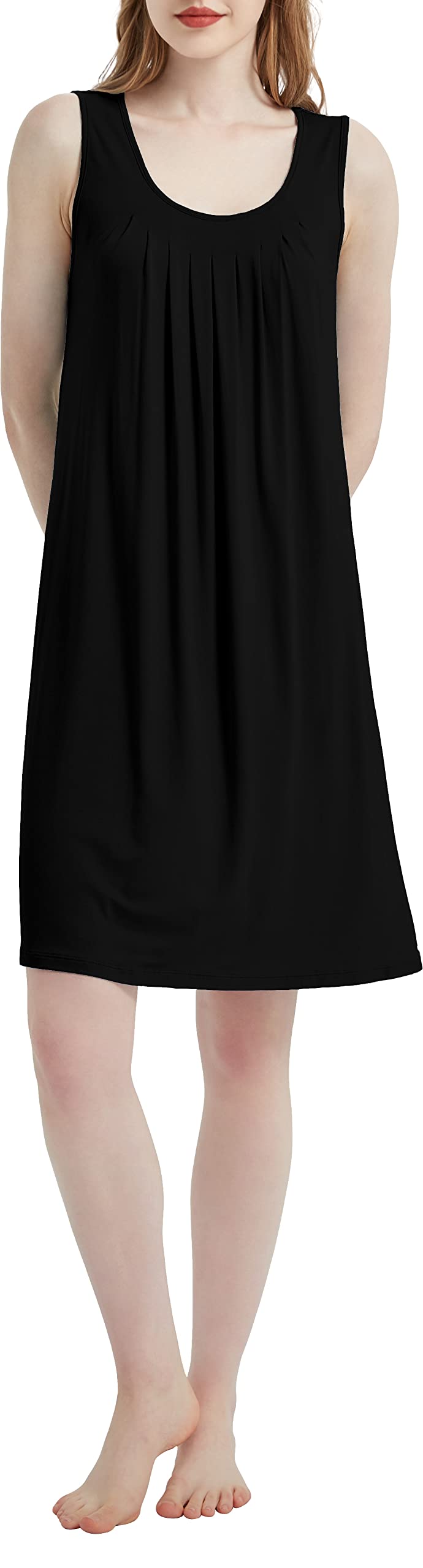 GYS Cooling Bamboo Viscose Sleeveless Nightgowns for Women | V Neck Sleep Shirt, Moisture-Wicking for Hot Sleepers & Night Sweats, Lightweight Night Shirts, Buttery Soft, Knee-Length WEBE CLOTHING