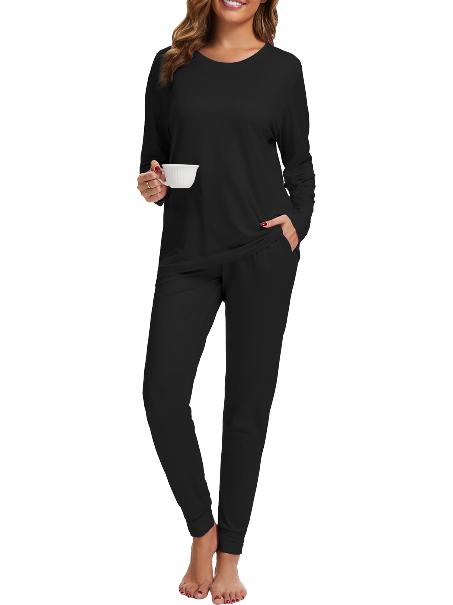 2 Piece Pjs Set For Womens Pajamas Lounge Set Long Sleeve Joggers Pants Sleepwear with Pockets WEBE CLOTHING