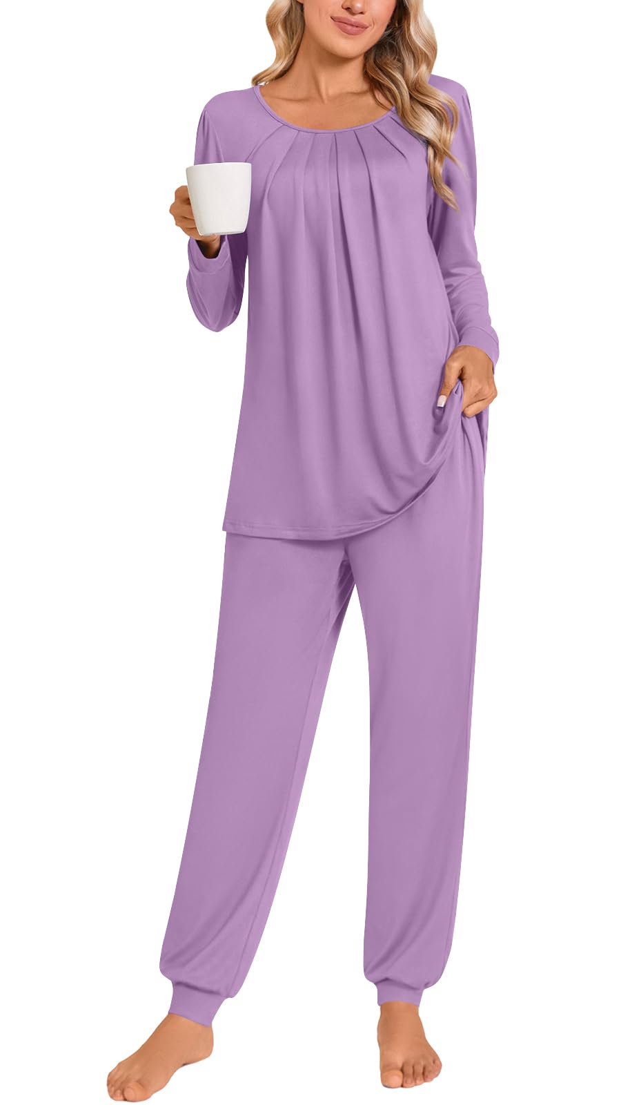 Anymeet Womens Pajama Sets Fall Winter Long Sleeve 2 Piece Sleepwear Soft Lounge Outfits with Pockets