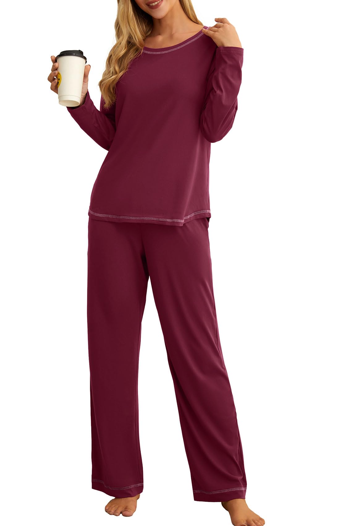 PrinStory Women's Pajama Set 2026 Lounge Sets Long Sleeve Sleepwear Soft 2 Piece Pjs with Pockets