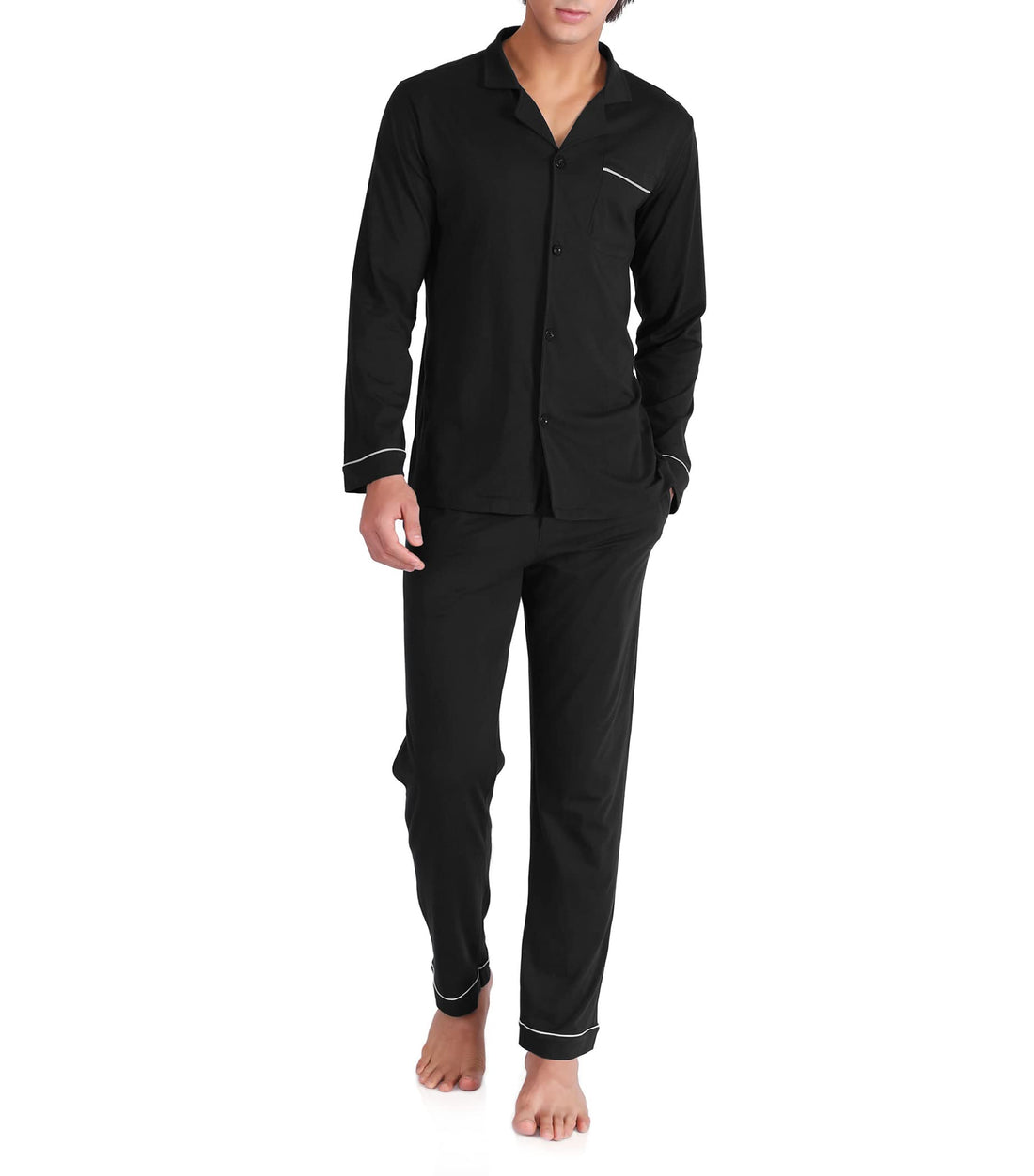 DAVID ARCHY Mens Pajamas Set Soft Cotton Notched Collar Pajamas for Men Long Sleeve Mens Sleepwear with Pockets & Front Fly WEBE CLOTHING