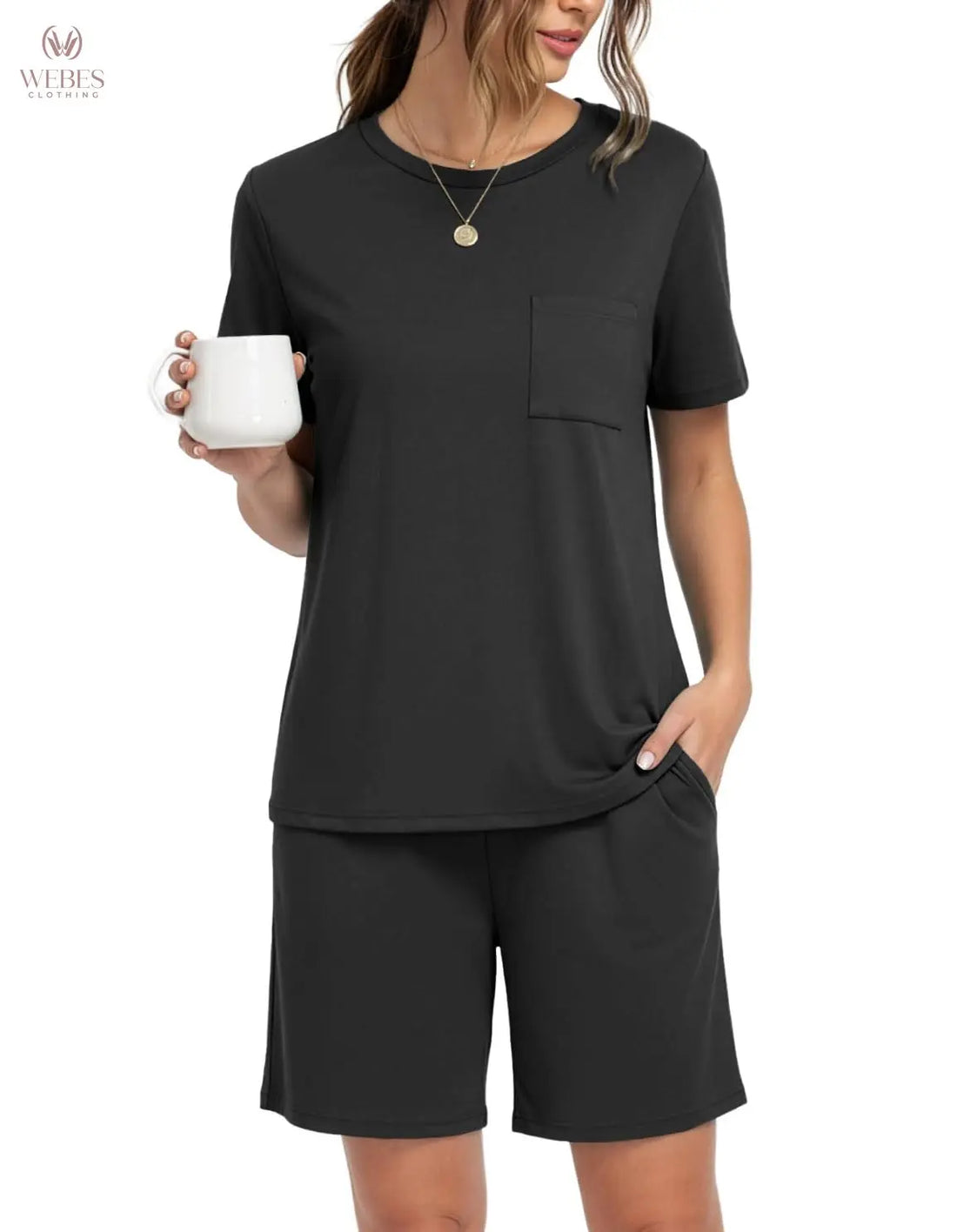 PrinStory Mens Pajama Sets Summer Pjs Sleepwear Nightwear Lightweight Quick Dry Soft Short Sleeve Sleep Set With Pocket S-4XL WEBE CLOTHING