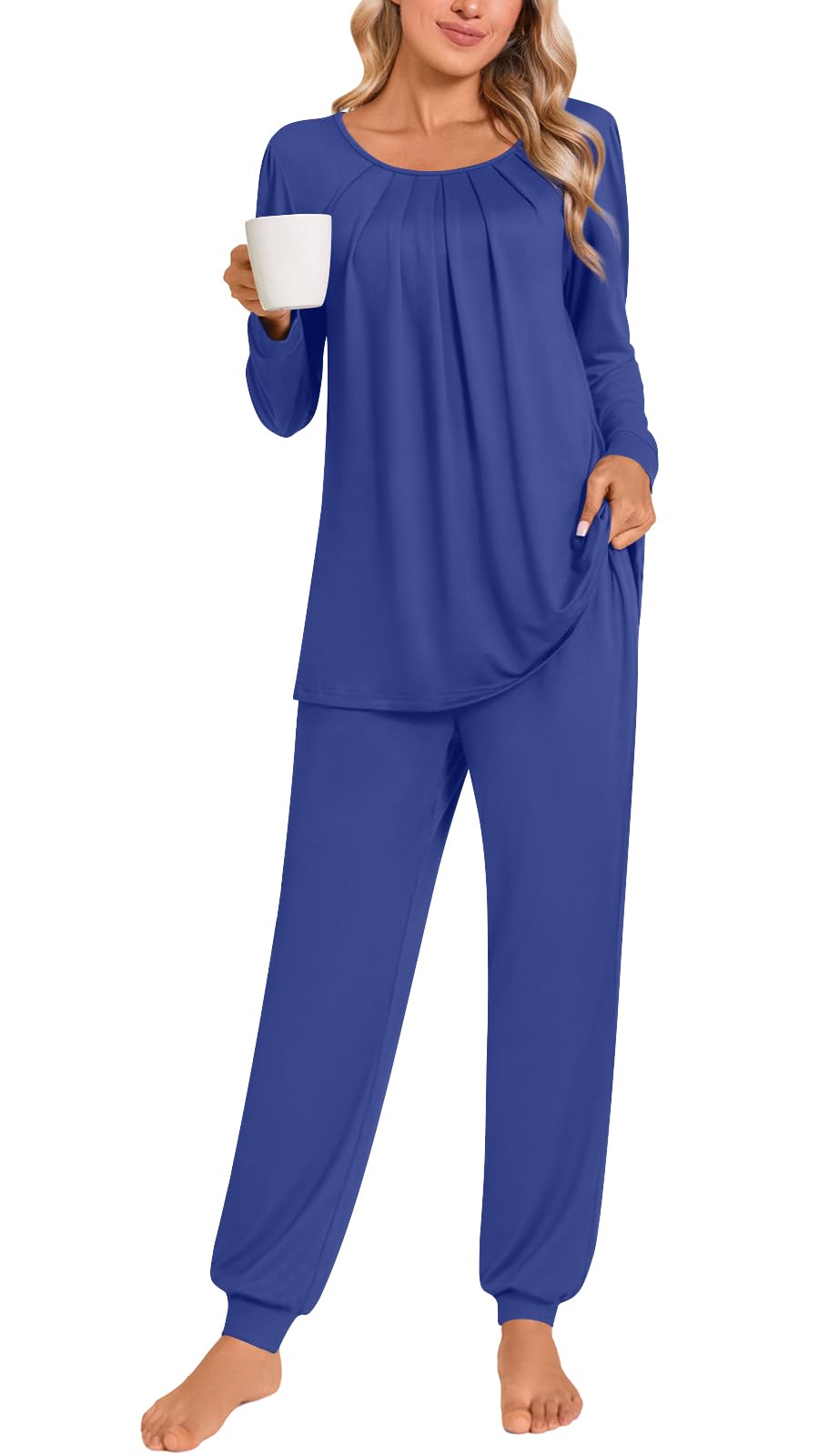 Anymeet Womens Pajama Sets Fall Winter Long Sleeve 2 Piece Sleepwear Soft Lounge Outfits with Pockets