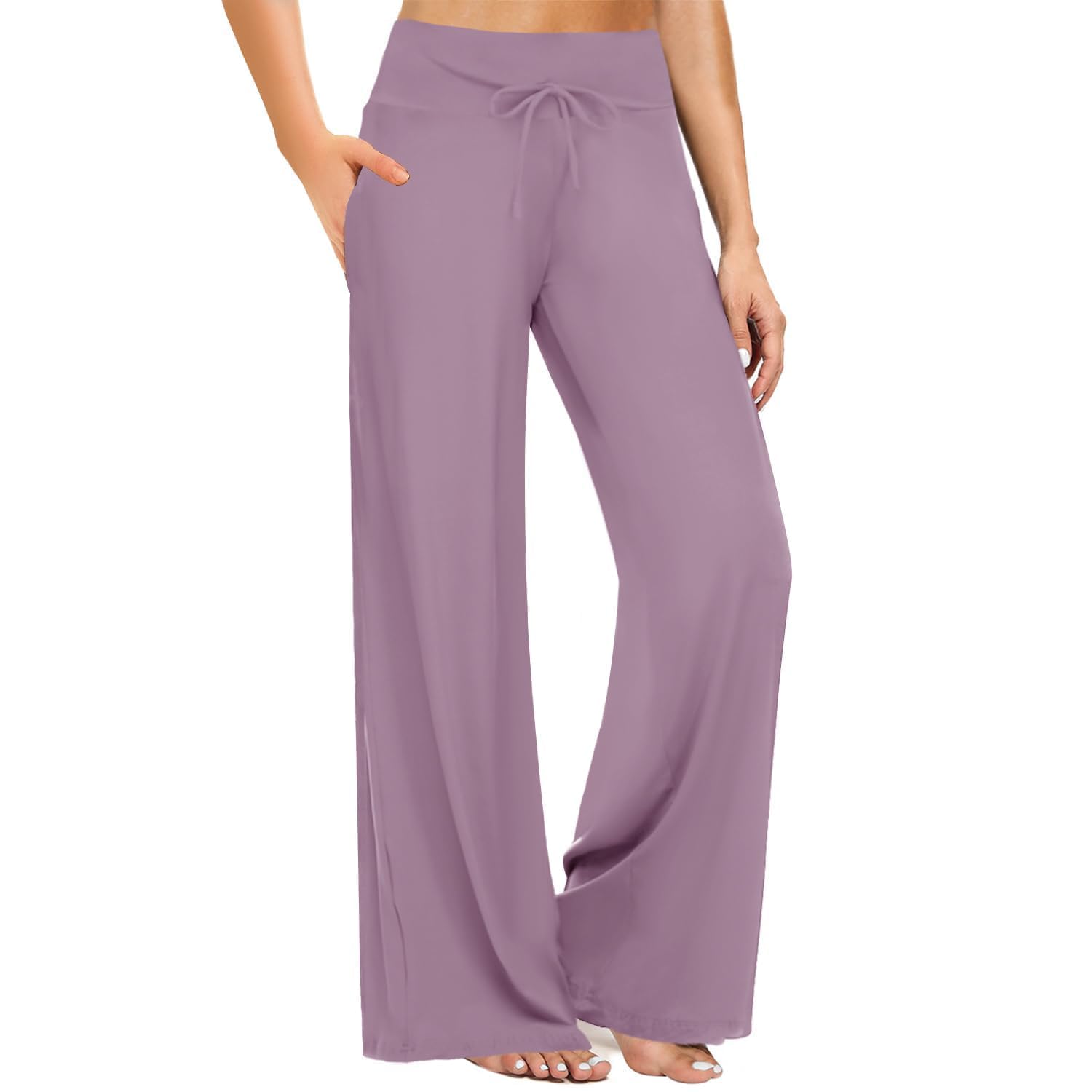 ZOOSIXX Soft Black Pajama Pants for Women, Wide Leg Pants Woman Flowy Comfy Casual Lounge Yoga Capri Pants 22”/ 30”