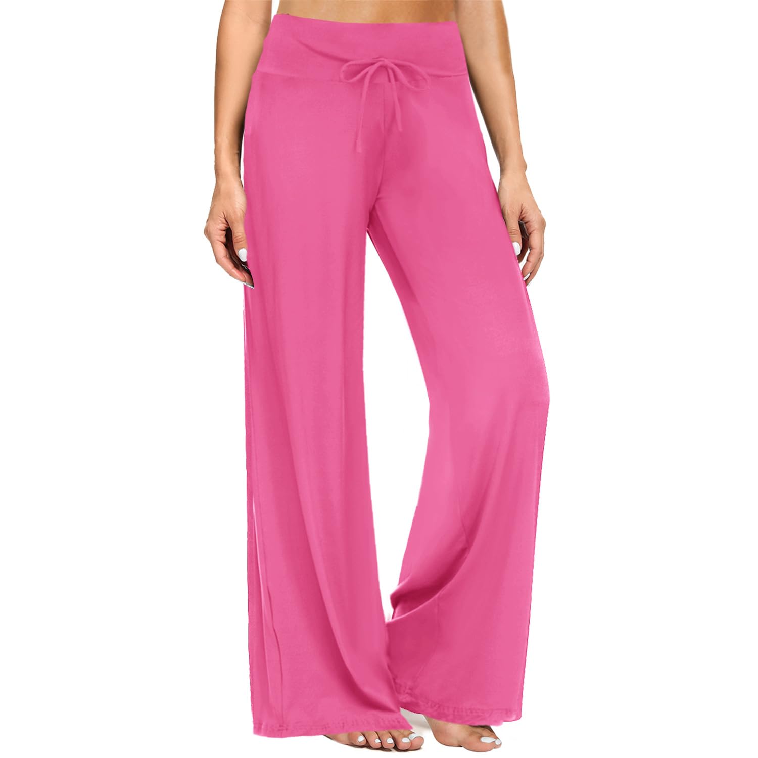 ZOOSIXX Soft Black Pajama Pants for Women, Wide Leg Pants Woman Flowy Comfy Casual Lounge Yoga Capri Pants 22”/ 30”