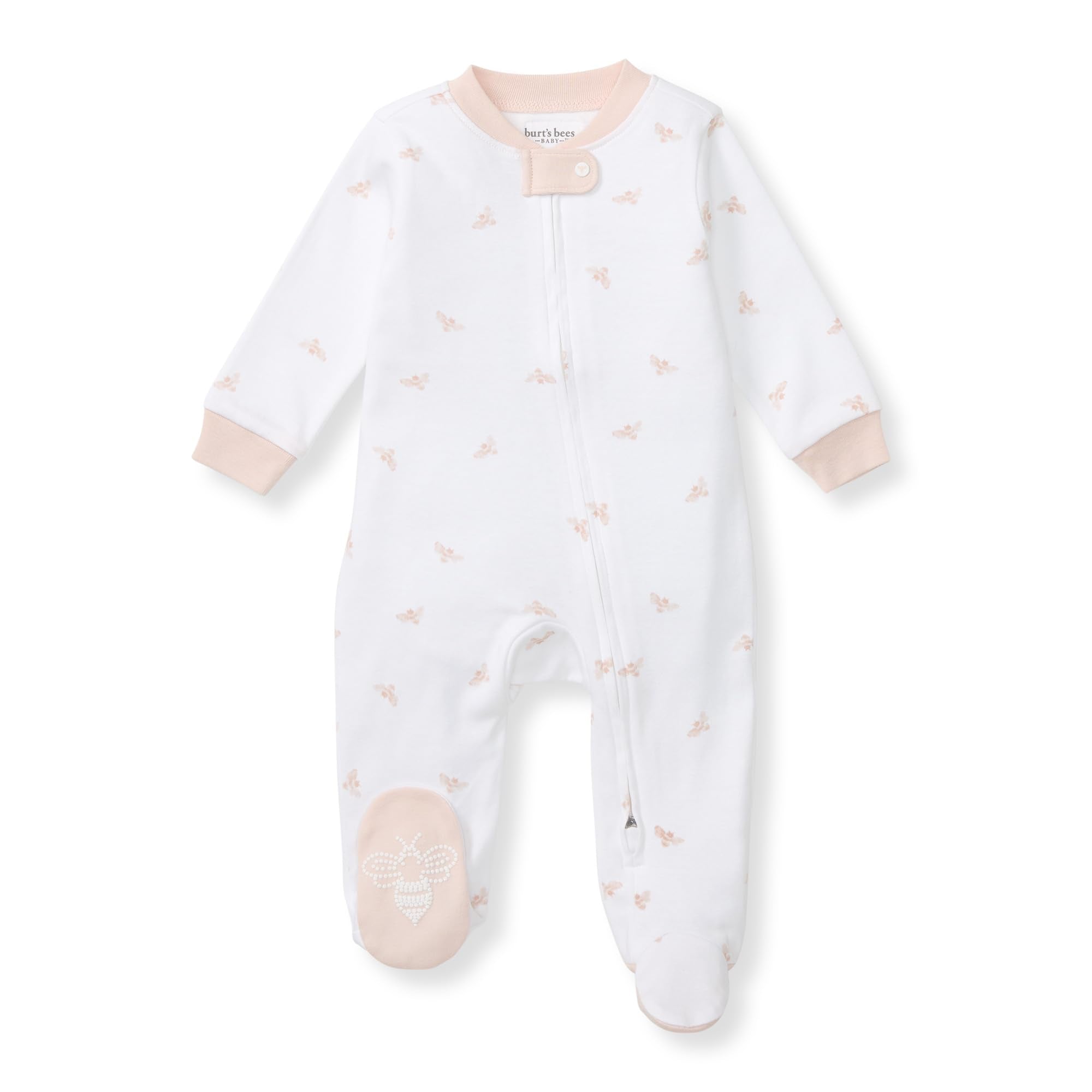 Burt's Bees Baby Organic Cotton Sleep and Play Footed Pajamas for Girls, Zipper PJ Newborn Sleeper with Non-Slip Bee Grips