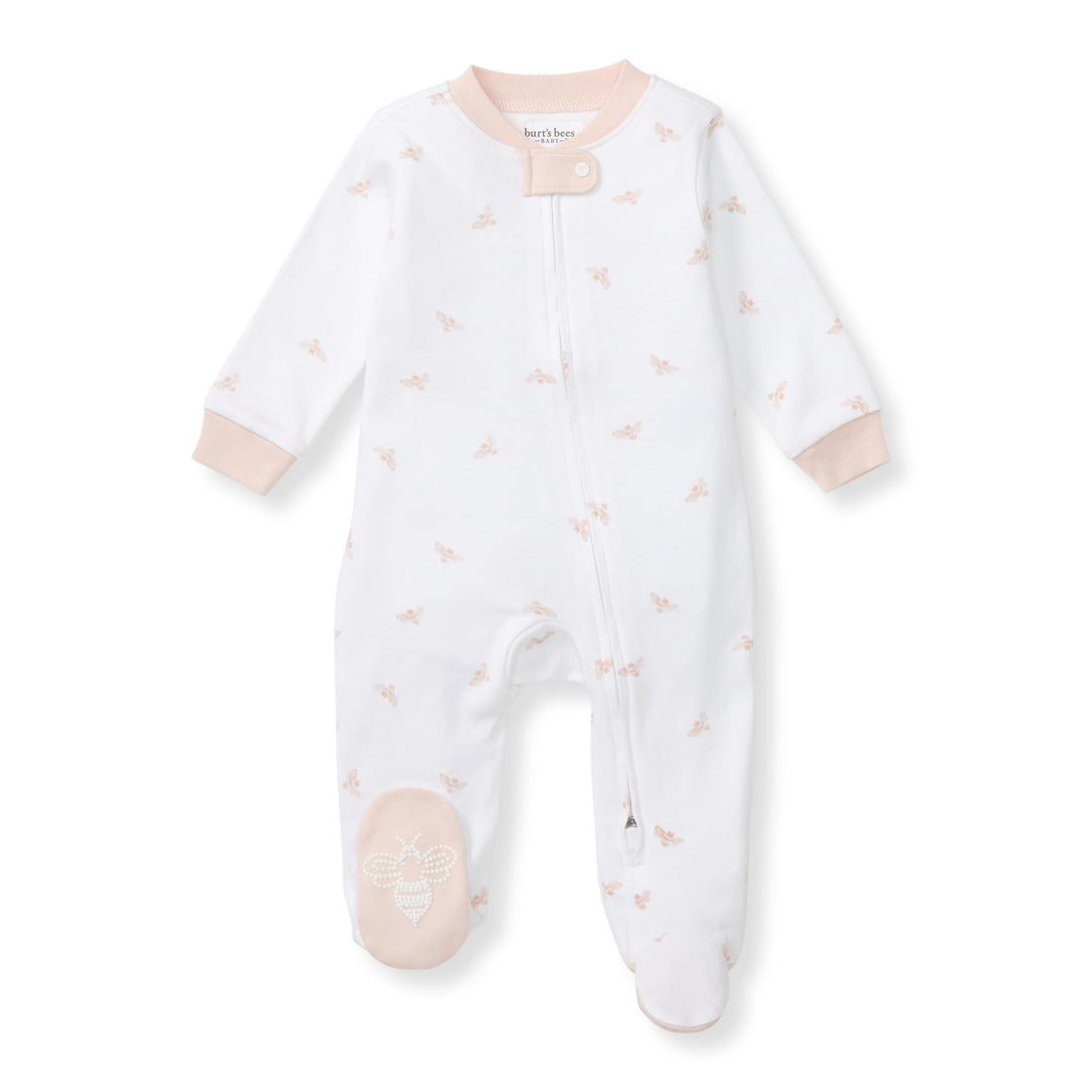 Burt's Bees Baby Organic Cotton Sleep and Play Footed Pajamas for Girls, Zipper PJ Newborn Sleeper with Non-Slip Bee Grips