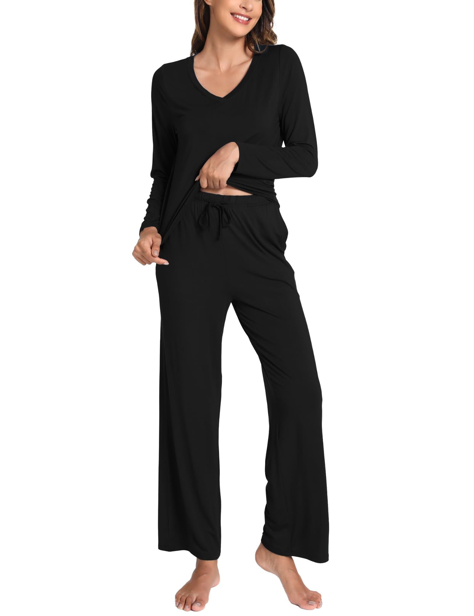 GYS Women's Pajama Sets Long Sleeve Sleepwear Comfy 2 Piece Ladies Pj Sleep Set, Viscose Made from Bamboo