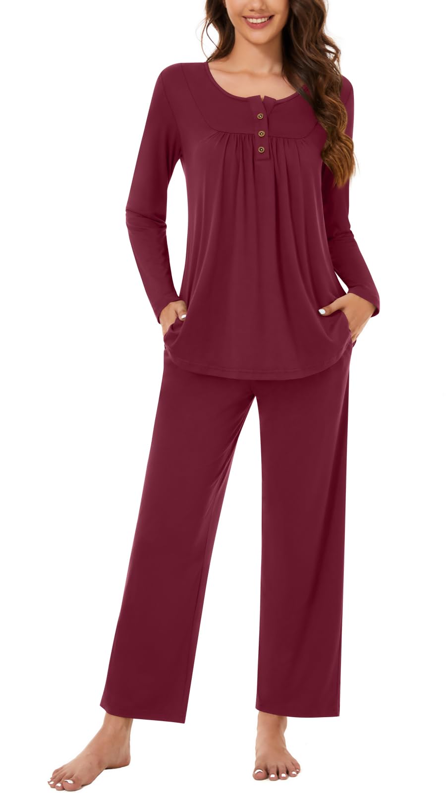 Bestbee Women's Pajama Set, 2 Piece Lounge Outfits Sleepwear Fall Long Sleeve Long Pant With Pockets Ladies Pjs