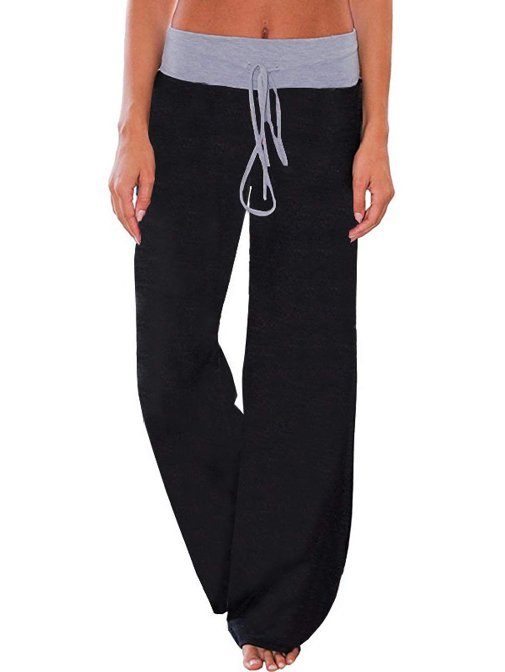 iChunhua Women's Comfy Stretch Floral Print Drawstring Palazzo Wide Leg Lounge Pant