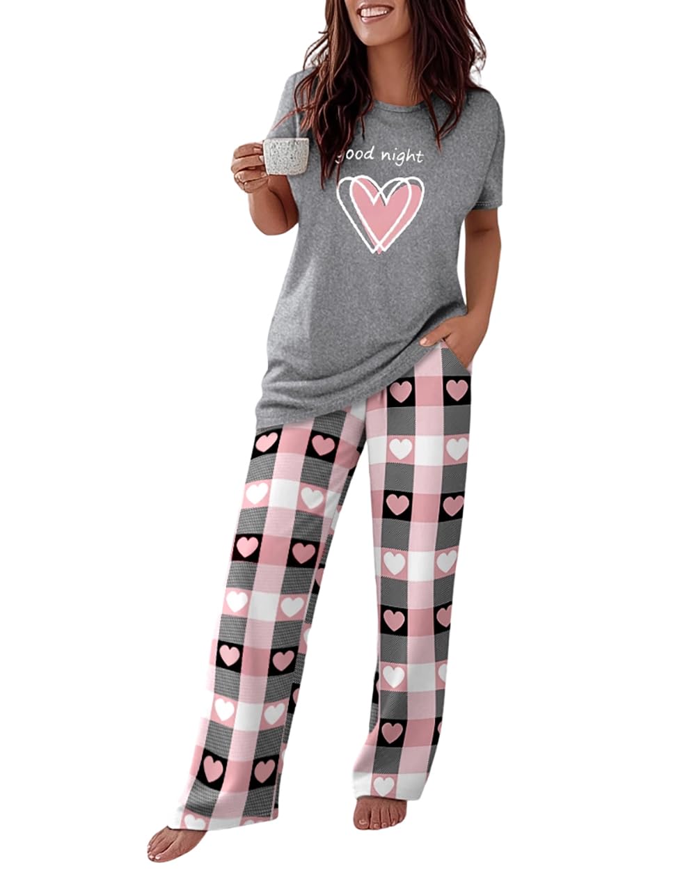 CHICME Womens Pajamas Sets 2 Piece Short Sleeve Lounge Set Printed Loose Pants Pj Sets Loungewear Set
