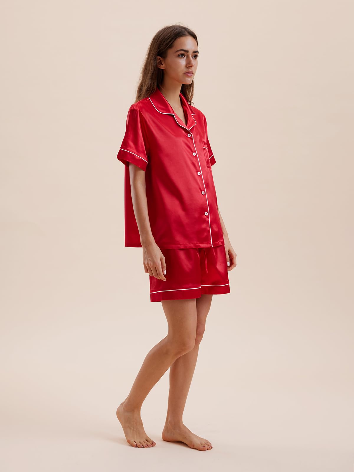Satin Pajamas for Women Set,Silky Short Sleeve Ladies Pajama,Woman's 2 Piece Sleepwear,Bridal Wedding Pjs