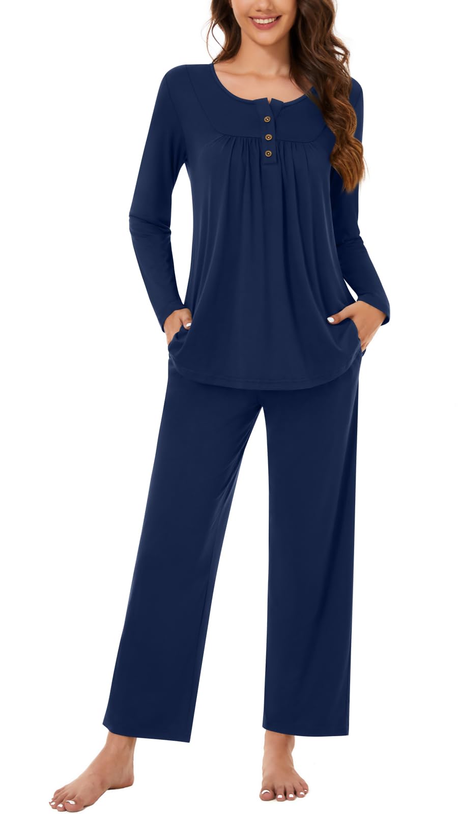 Bestbee Women's Pajama Set, 2 Piece Lounge Outfits Sleepwear Fall Long Sleeve Long Pant With Pockets Ladies Pjs