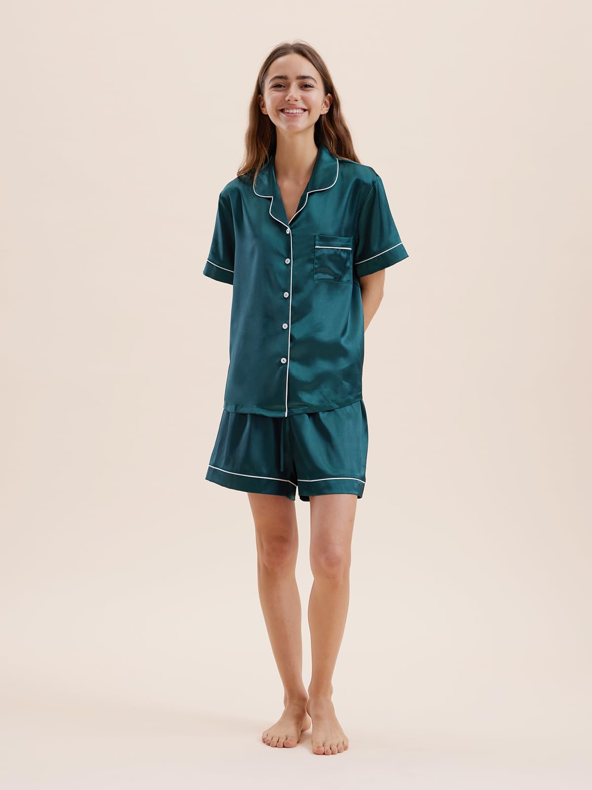 Satin Pajamas for Women Set,Silky Short Sleeve Ladies Pajama,Woman's 2 Piece Sleepwear,Bridal Wedding Pjs