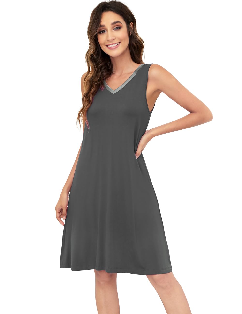 WiWi Nightgown for Women Super Soft Sleeveless Sleepwear Cool V-neck Sleep Shirts Bamboo Viscose Pj Gown S-4X WEBE CLOTHING