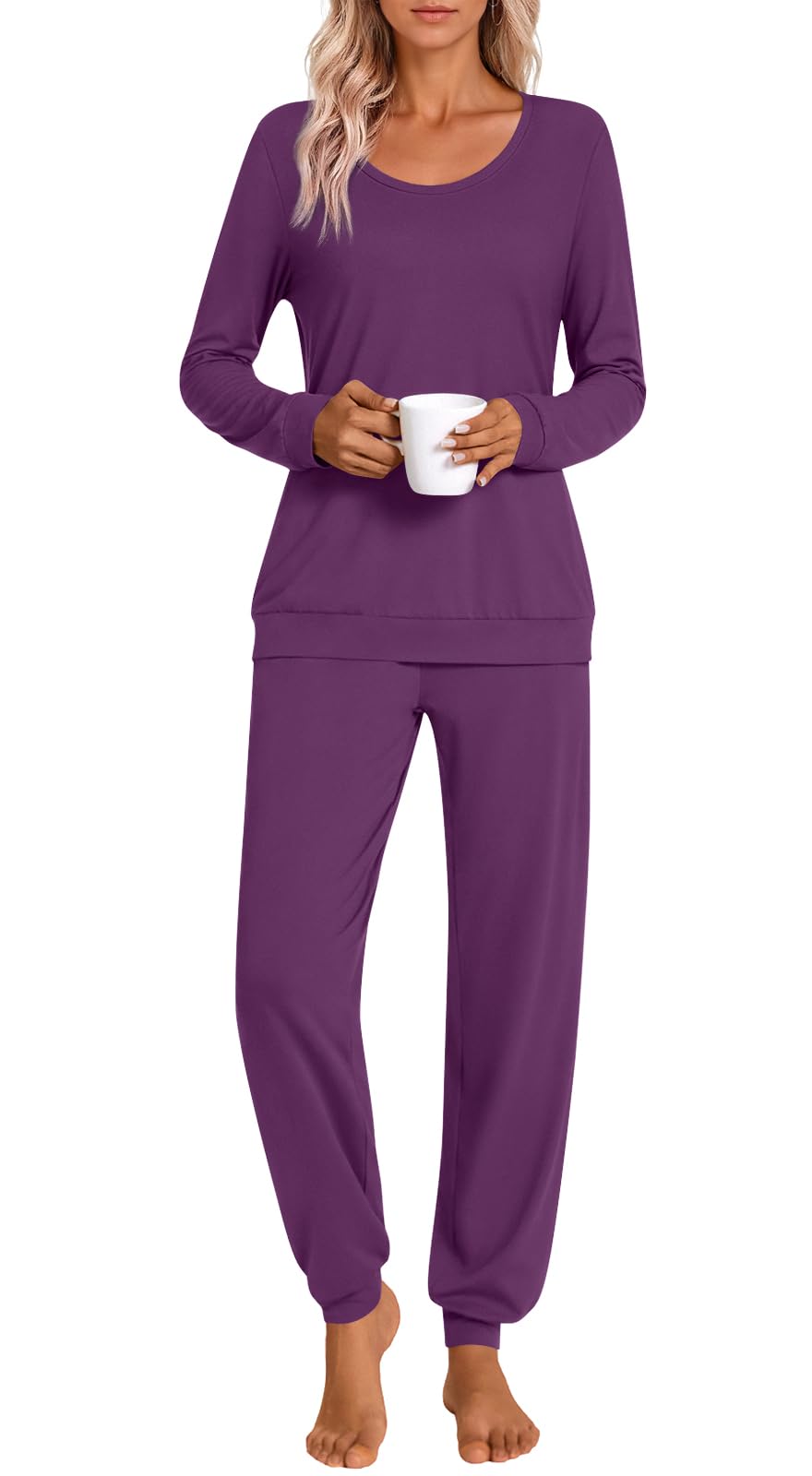 HOTGIFT Womens Pajamas Sets, 2 Piece Lounge Pjs Set Long Sleeve Long Pant Ladies Sleepwear with Pockets Soft