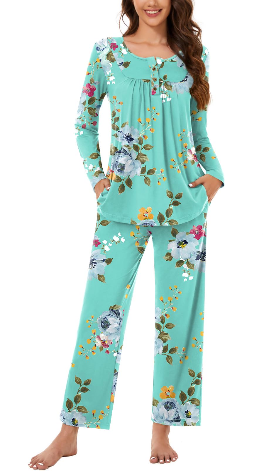 Bestbee Women's Pajama Set, 2 Piece Lounge Outfits Sleepwear Fall Long Sleeve Long Pant With Pockets Ladies Pjs