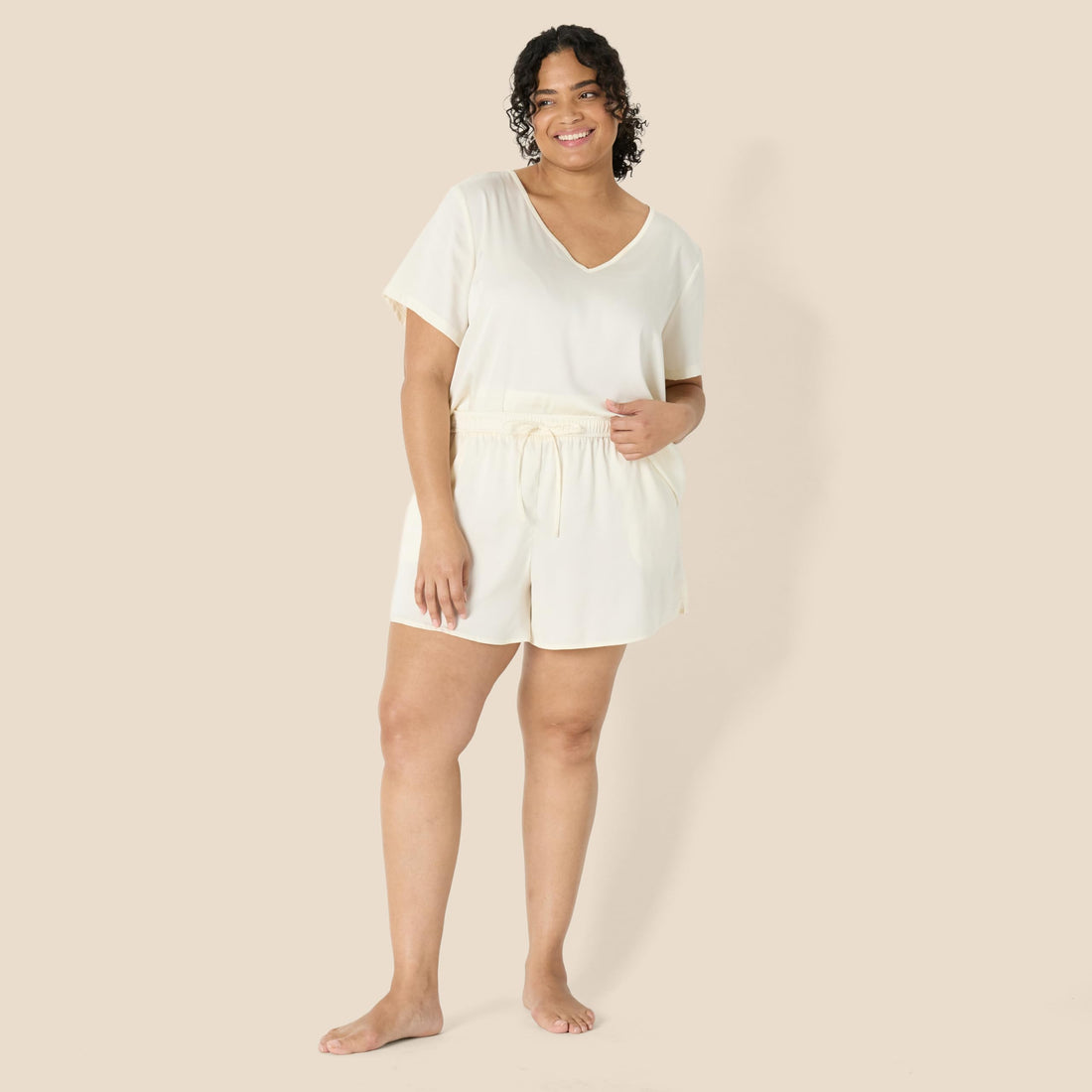 Amazon Essentials Women's Relaxed Fit Satin Short Sleeve V-Neck T-Shirt and Short Sleepwear Set
