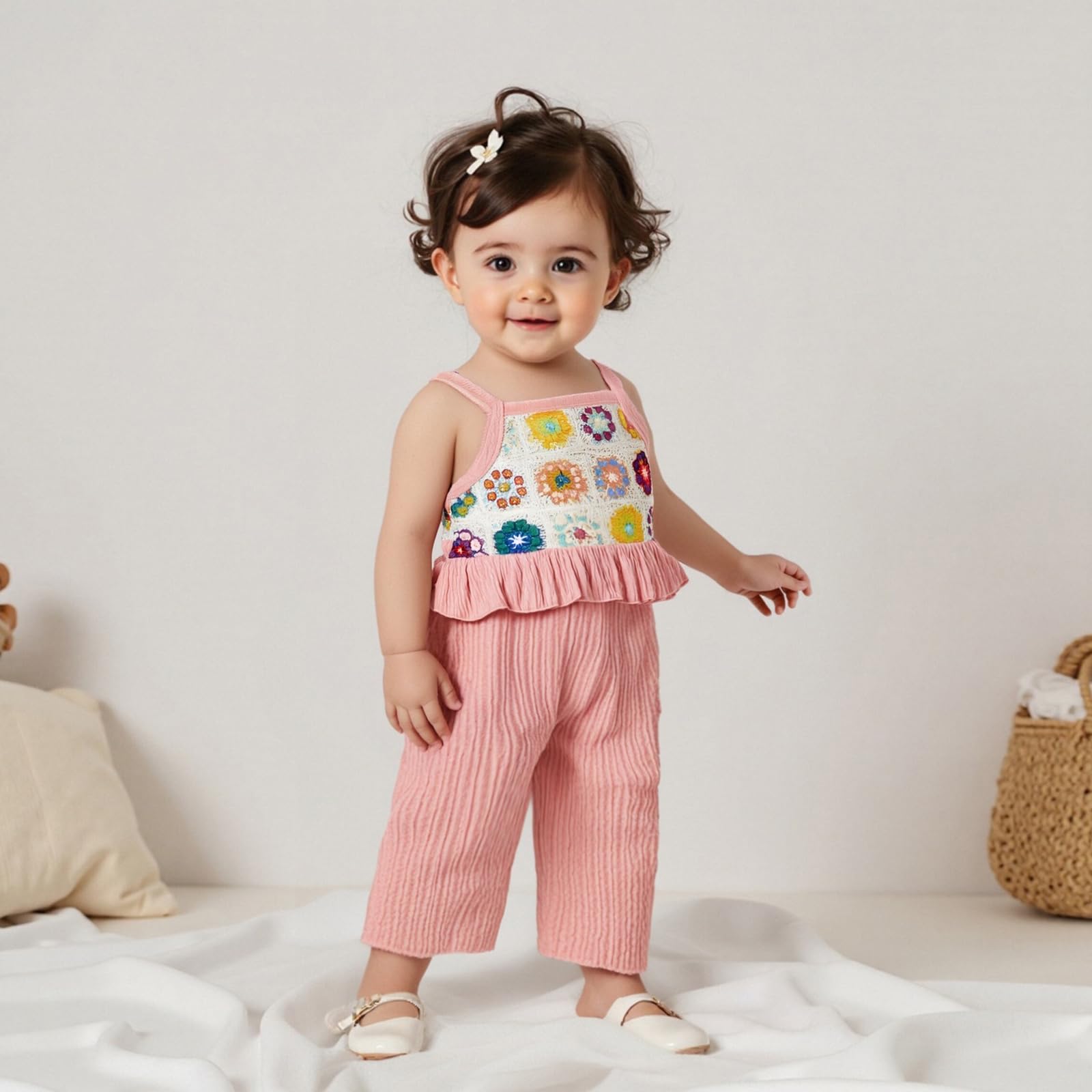 Baby Girl Outfits Crocheted Ruffled Camisole And Elastic Pants Set 6 12 18 24 Months 2 3 4 T WEBE CLOTHING