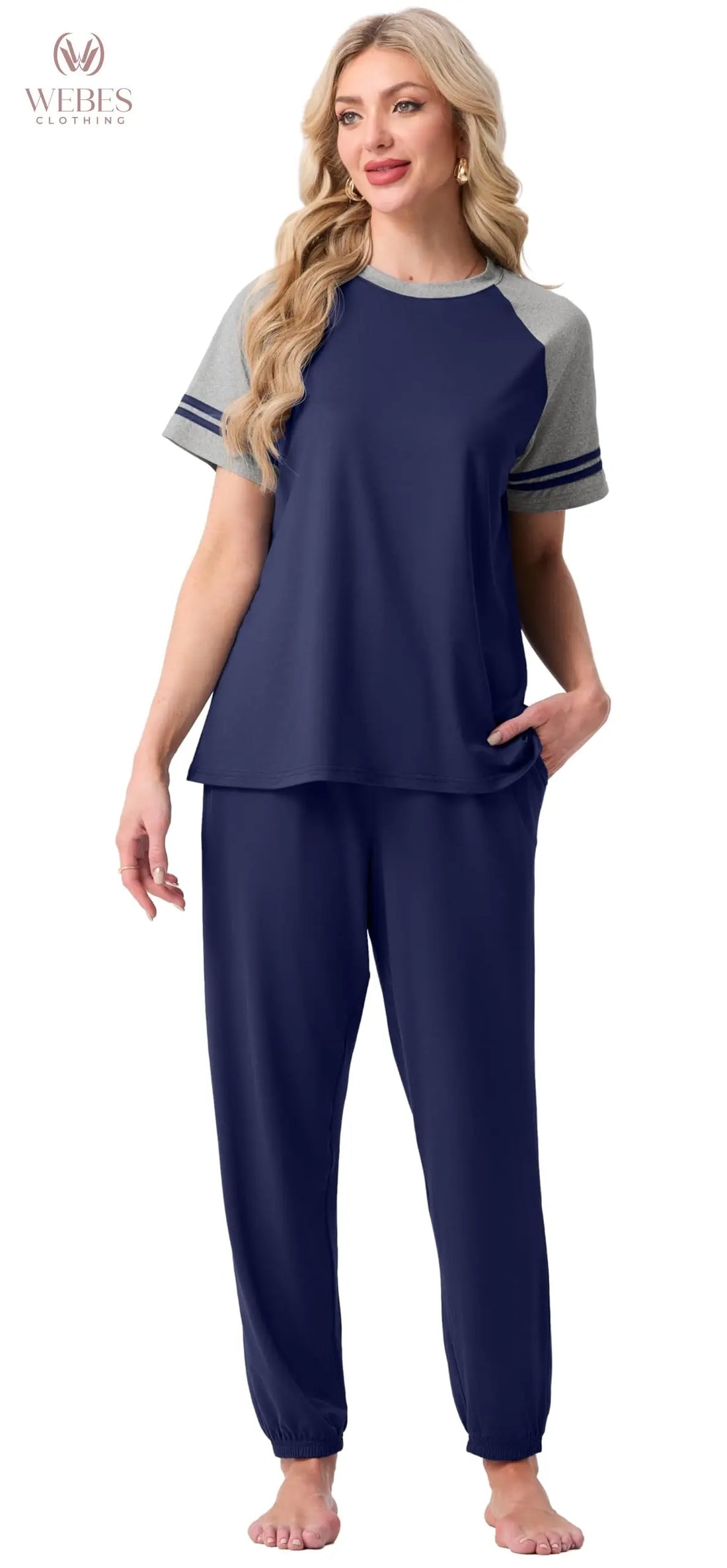 PrinStory Womens Pajama Sets Short Sleeve Pjs 2 Piece Lounge Set Soft Pj Sets Lightweight Sleepwear Loungewear with Pockets WEBE CLOTHING