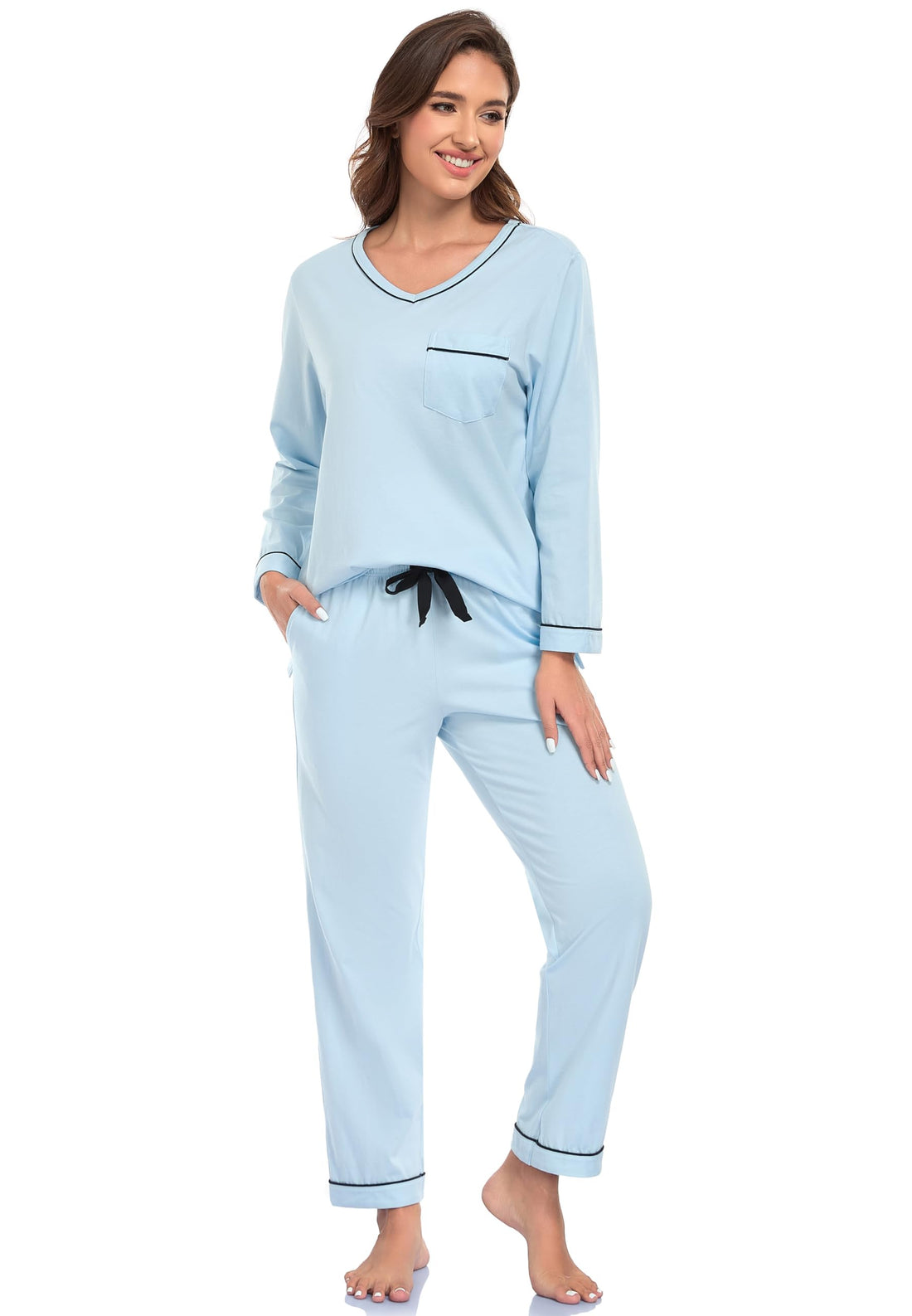 EA'S SECRET 100% cotton Pajamas for Women Summer Lightweight Long Sleeve Pjs 2 Piece Soft Lounge Sleepwear with pocket