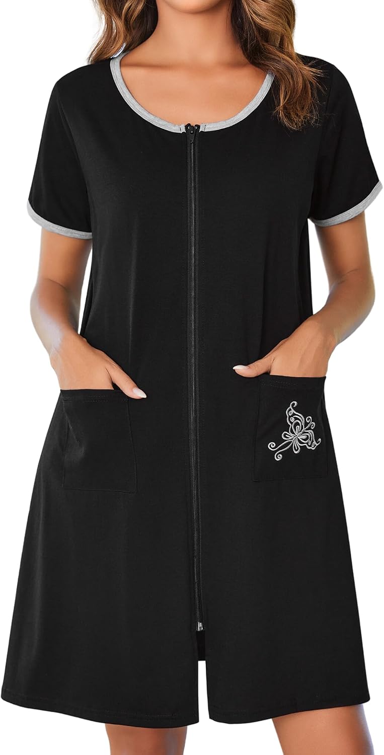 Ekouaer Zip Up Robes for Women Zipper House Coat Short Bathrobes Nightgown | Lightweight, Short Sleeves, Summer, Fashion Zip Front Robes with Pockets 2026
