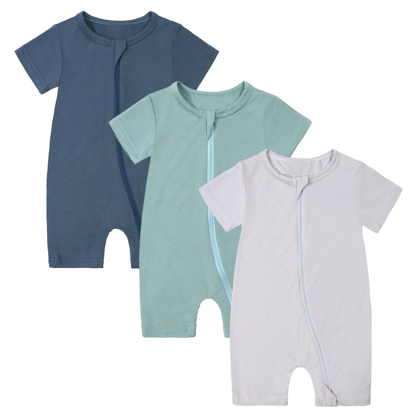OPAWO Bamboo Baby Pajamas 3 Pack, Double Zipper Bamboo Sleepers for Baby Boy Girl Romper, Toddler Summer Clothes Outfit 0-24M WEBE CLOTHING
