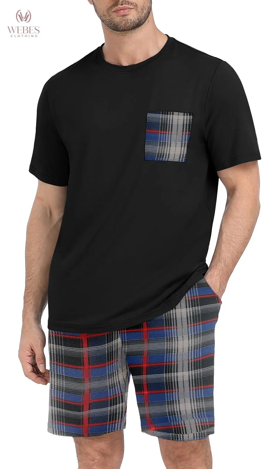 PrinStory Mens Pajama Sets Summer Pjs Sleepwear Nightwear Lightweight Quick Dry Soft Short Sleeve Sleep Set With Pocket S-4XL WEBE CLOTHING