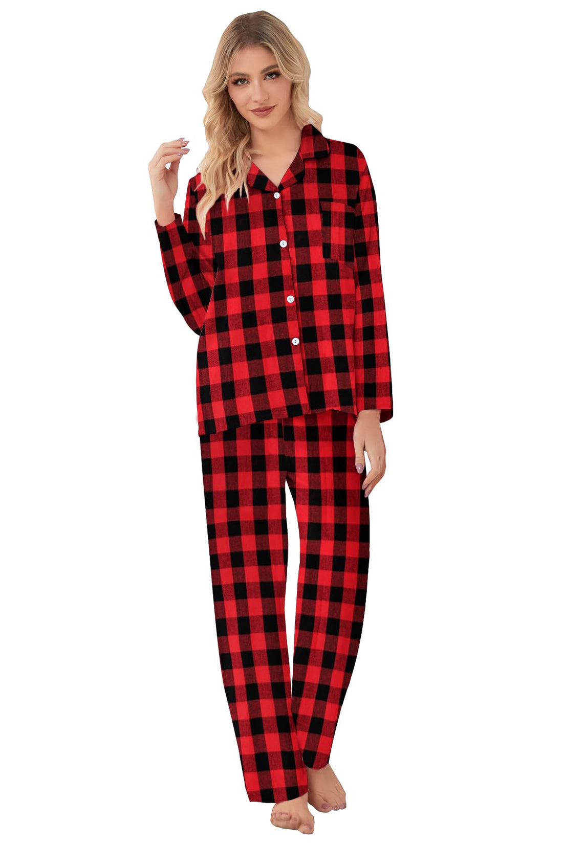 QZH.DUAO Family Christmas Pjs Matching Sets Plaid Pajamas Long Sleeve Holiday Sleepwear Set Loungewear Set