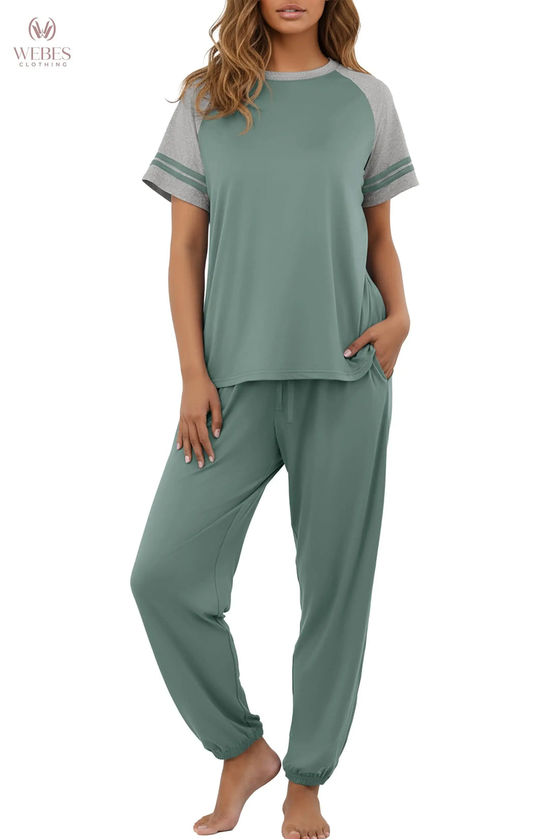 PrinStory Womens Pajama Sets Short Sleeve Pjs 2 Piece Lounge Set Soft Pj Sets Lightweight Sleepwear Loungewear with Pockets WEBE CLOTHING