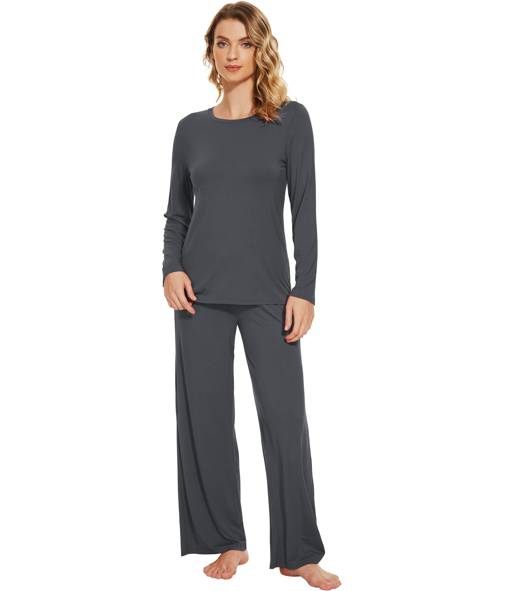 WiWi Bamboo Viscose Pajama Set for Women Super Soft Long Sleeve Top with Pants Loungewear Cooling 2 Piece Pjs Sets S-XXL
