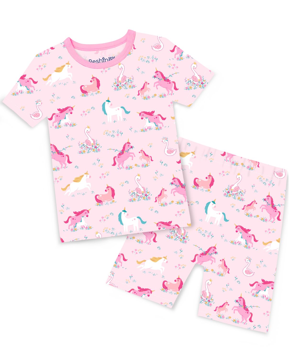 babee Reshinee Bamboo Viscose Toddler Unicorn Mermaid Girls Kids Pajamas Short Sleeve Summer Cool Snug fit Pjs, 2pcs