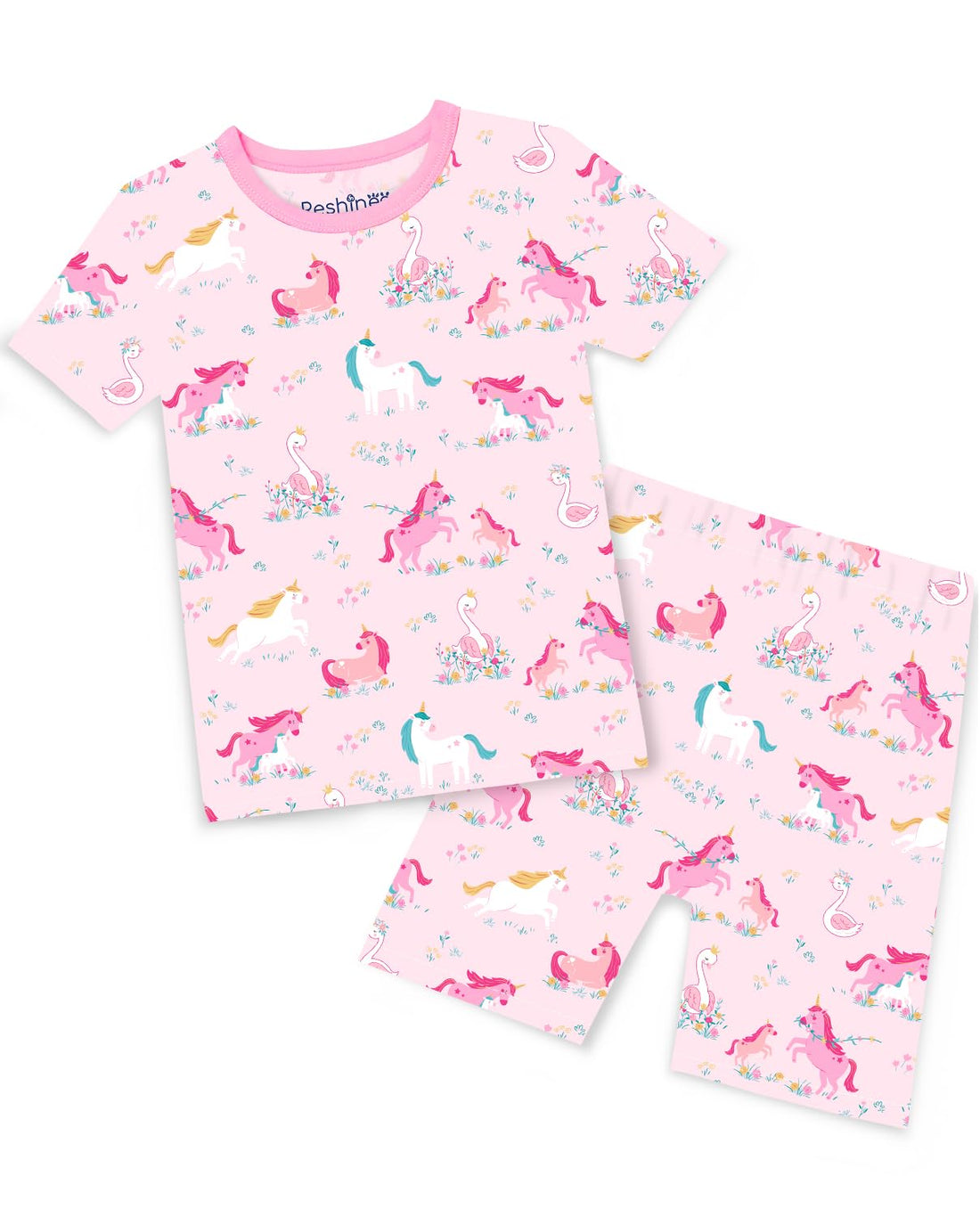 babee Reshinee Bamboo Viscose Toddler Unicorn Mermaid Girls Kids Pajamas Short Sleeve Summer Cool Snug fit Pjs, 2pcs