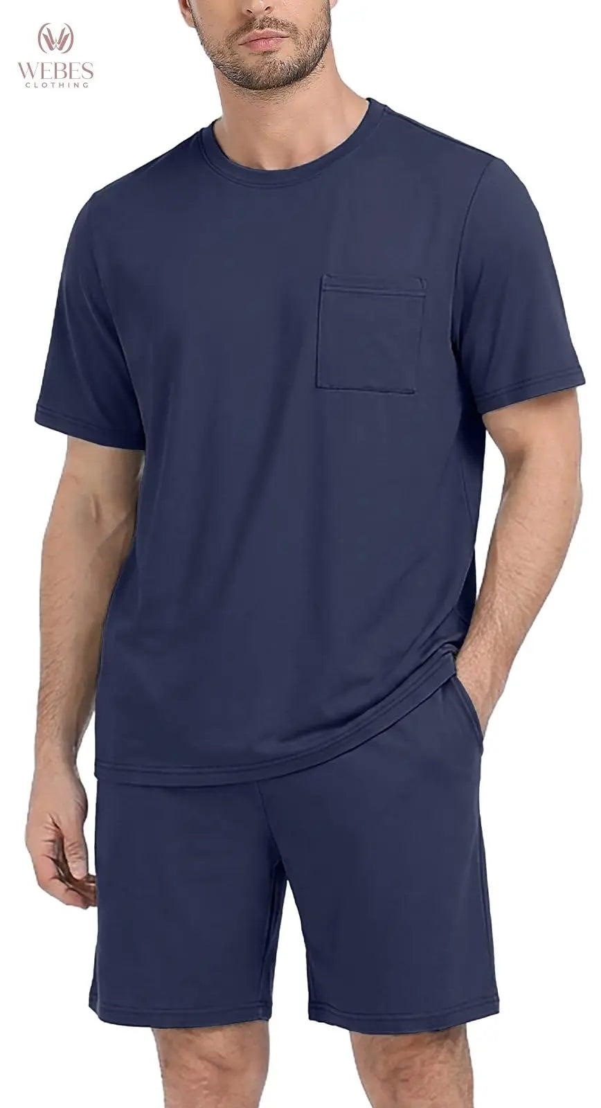 PrinStory Mens Pajama Sets Summer Pjs Sleepwear Nightwear Lightweight Quick Dry Soft Short Sleeve Sleep Set With Pocket S-4XL