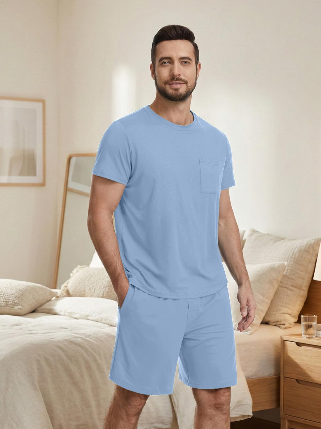 Feiersi Mens Pajama Set Sleepwear Pjs Lightweight Comfy Soft Short Sleeve Sleep Set With Pockets WEBE CLOTHING