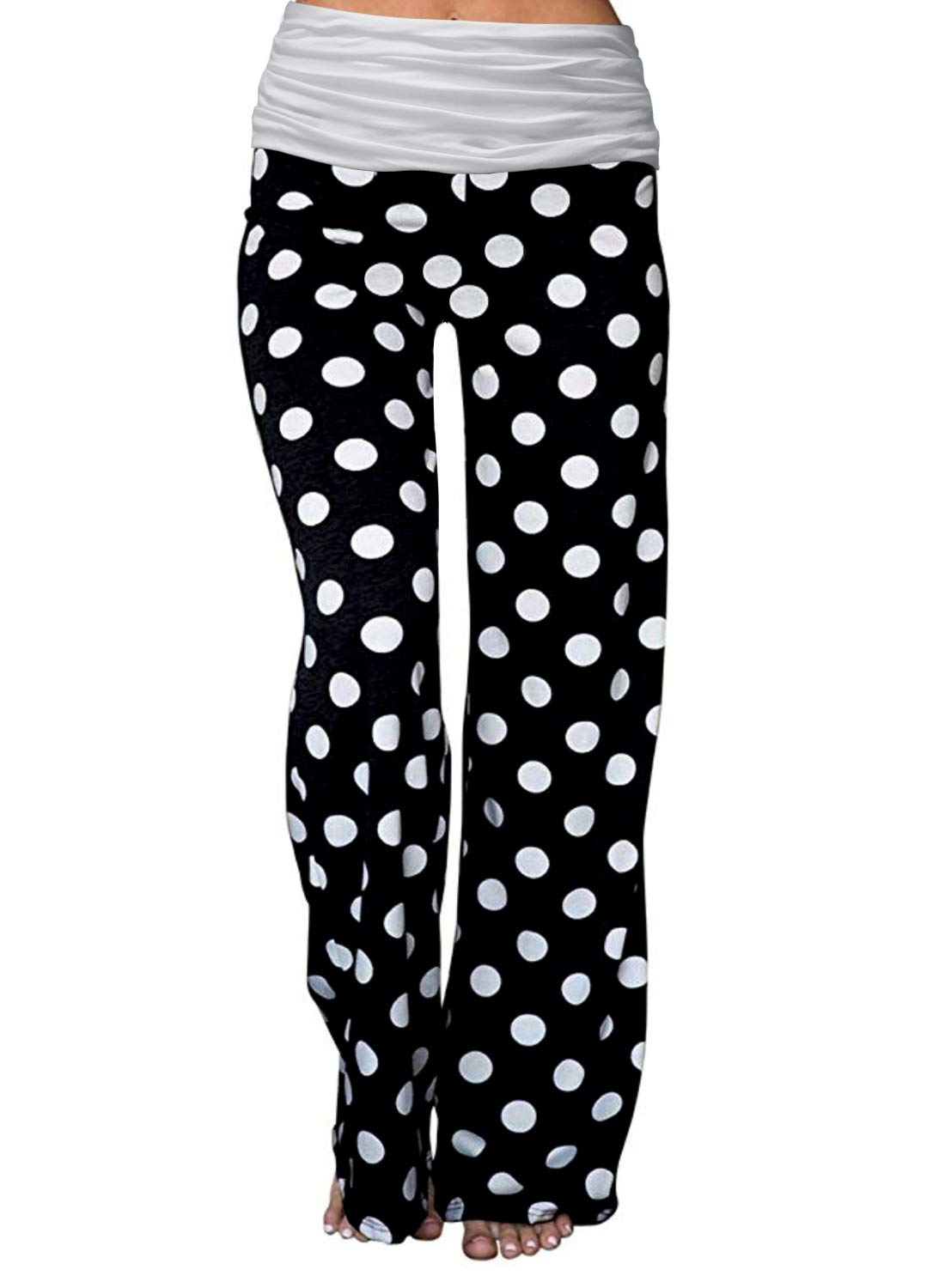 Gracyoga Women's Comfy Pajama Pants Wide Leg Lounge Palazzo Yoga Pants Stretch Casual Floral Print Fold Waist Pants