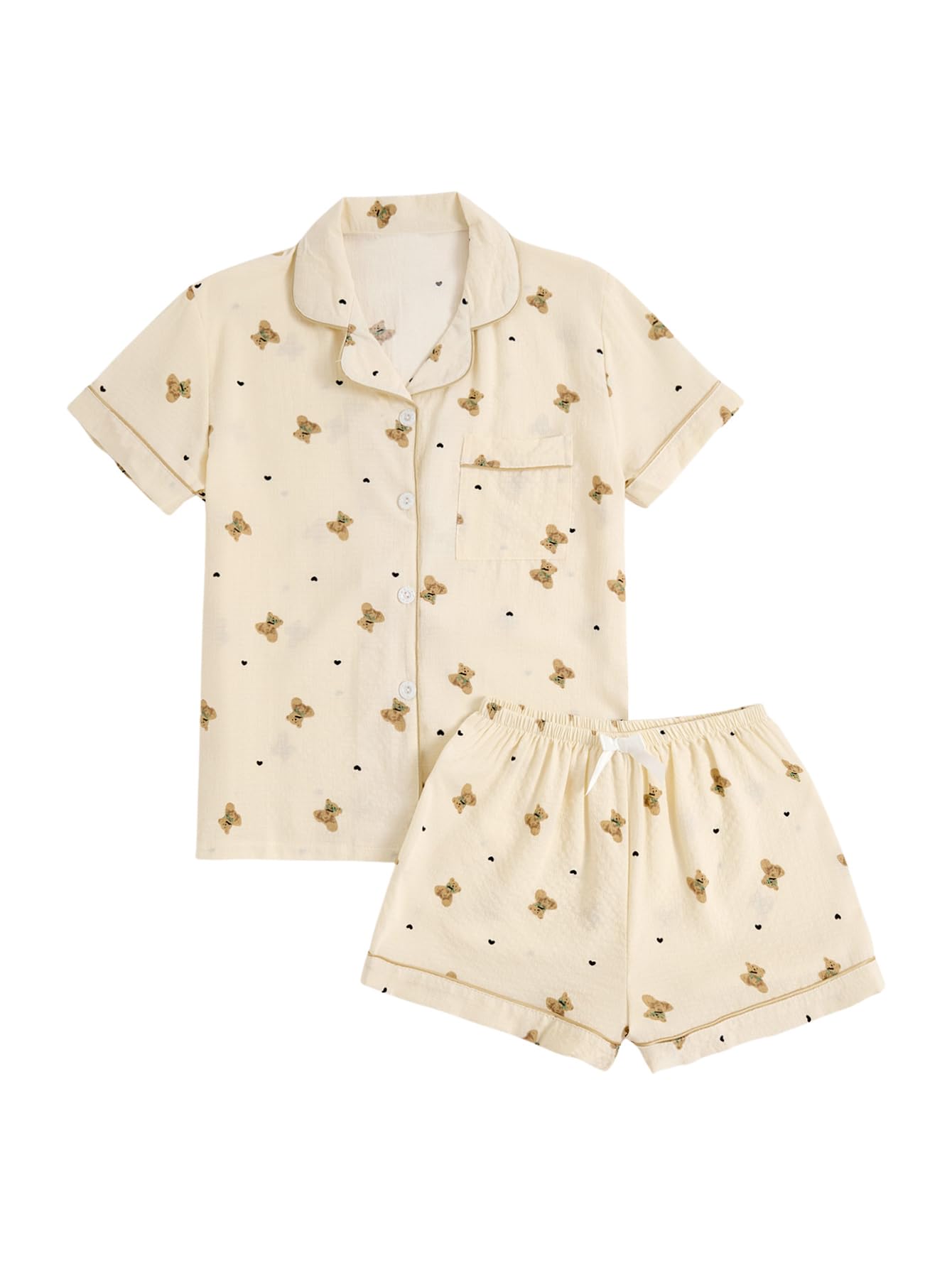 Verdusa Pajamas For Women Set 2 Piece Summer Pajama Sets Cute Pjs Lounge Matching Button Shirt with Shorts