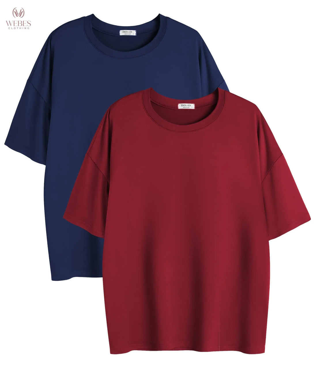Ekouaer 2 Pack Womens Tops Short Sleeve Oversized T Shirts Summer Spring Tops 2025 Basic Casual Tee Top S-XXL