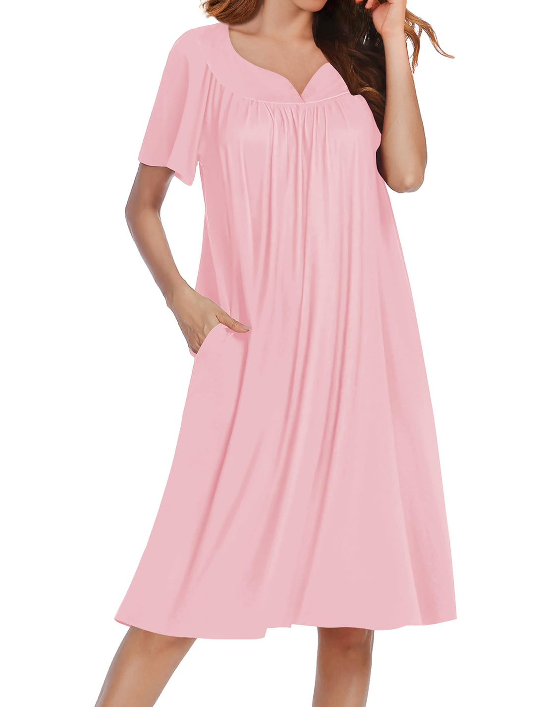 Ekouaer Nightgowns for Women House Dress Short Sleeve Moo Moo with Pockets | Pleated Mumu Dresses V Neck Sleepwear Short Sleeve Night Gowns Soft Sleep Shirts Plus Size Night Shirts Ladies Lounge Dress WEBE CLOTHING