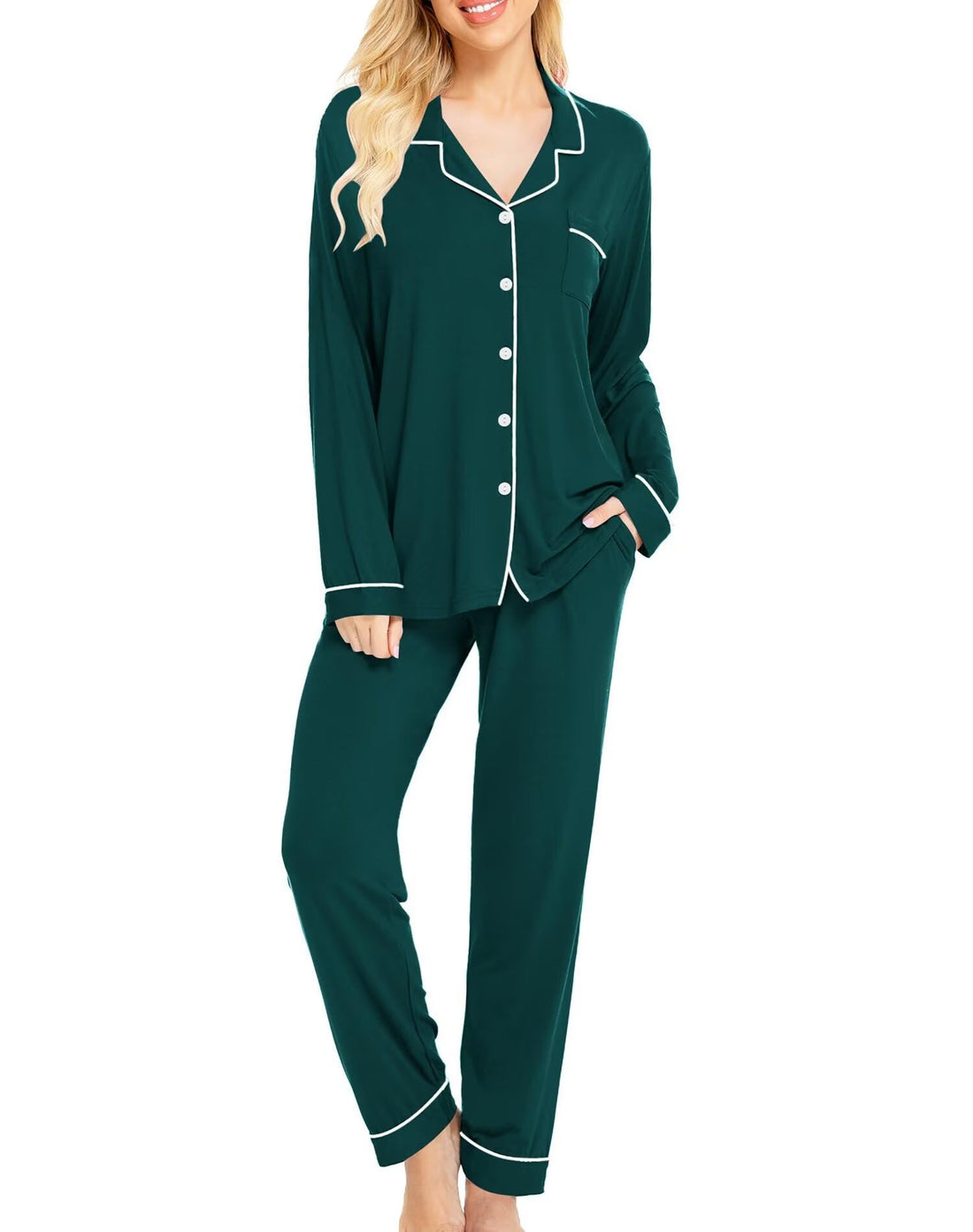 SWOMOG Womens Pajamas Set Long Sleeve Sleepwear Button Down Nightwear Soft Cotton Pj Lounge Sets