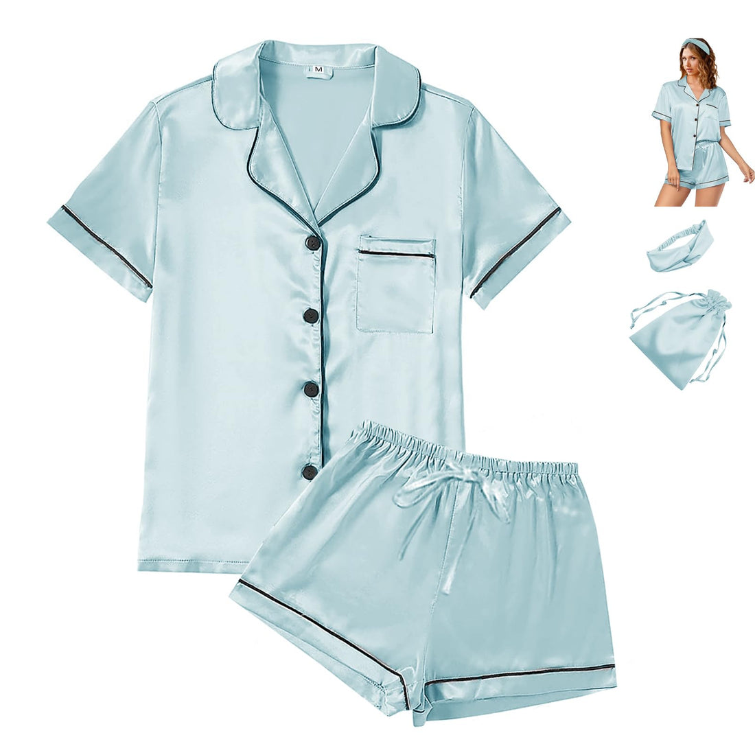 WJing Yi Jia 4Pcs Womens Satin Silky Pajama Sets Short Sleeve Shirt XS-4XL Floral Pajamas Set Soft PJ Loungewear Sleepwear