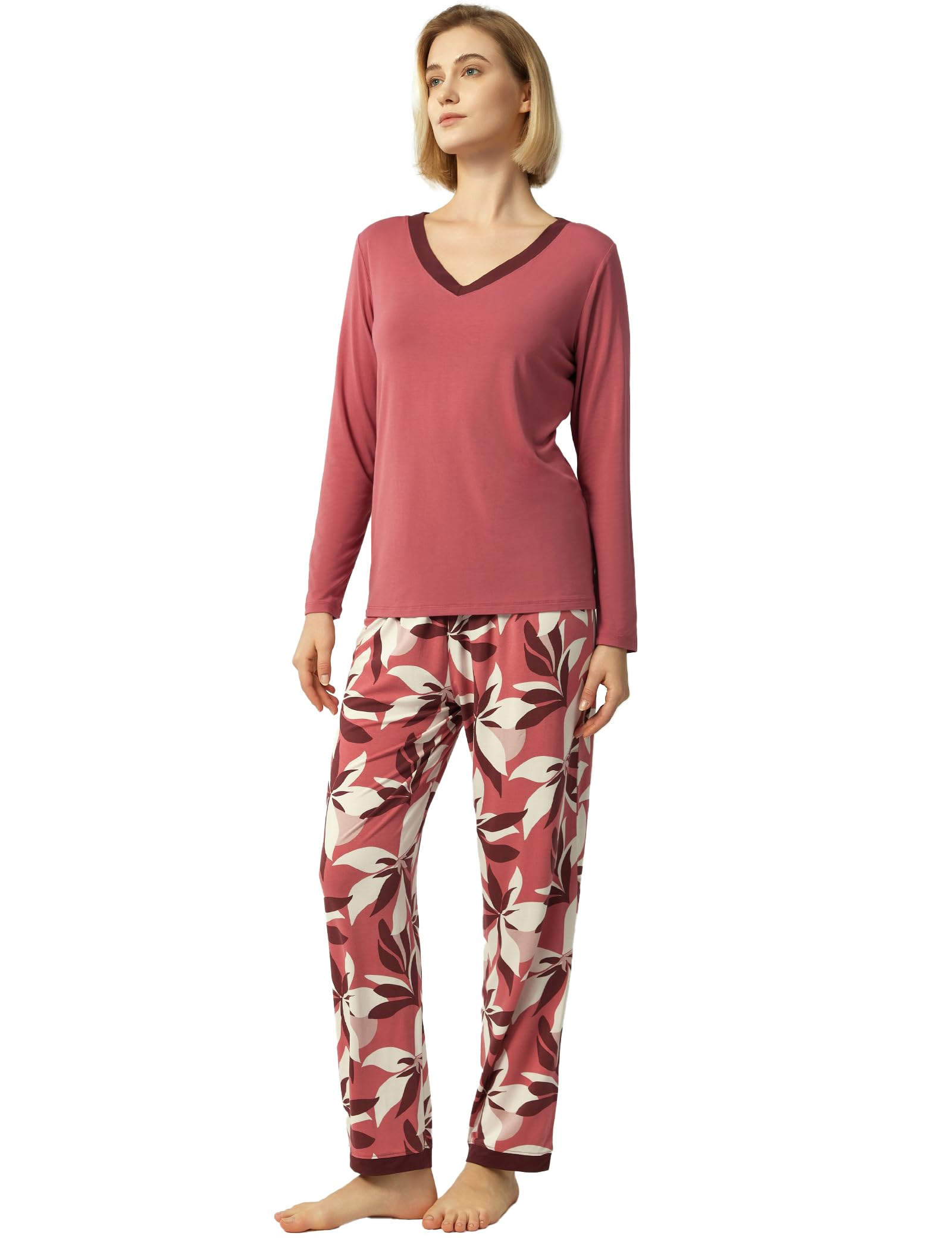 GYS Viscose from Bamboo Women's Pajama Sets Super Soft Long Sleeve Sleepwear Comfy Winter Pjs Sets S-4X