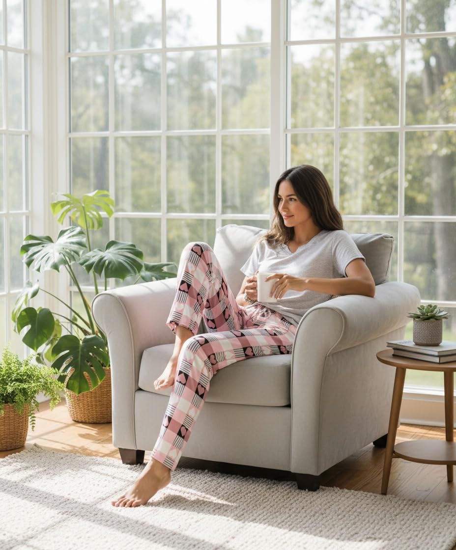 Ekouaer 2 Piece Womens Pajamas Short Sleeve Top and Long Pants Pjs Set Printed Sleepwear with Pocket WEBE CLOTHING