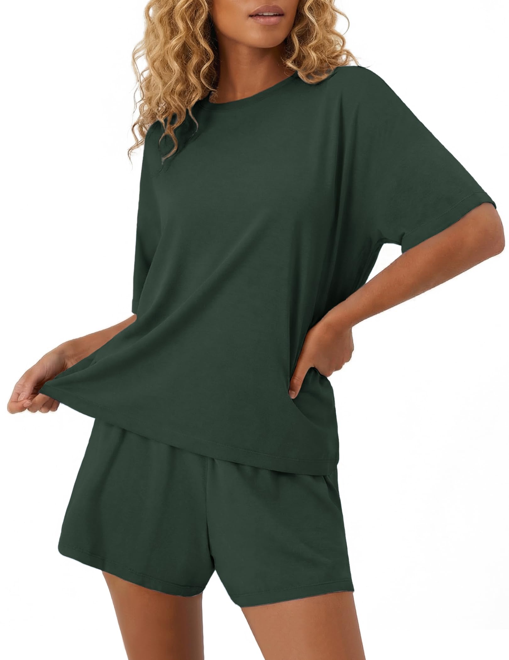 Ekouaer Pajama for Women Viscose from Bamboo 2 piece Lightweight Summer Pj Soft Short Sleeve Matching Lounge sets with Pocket