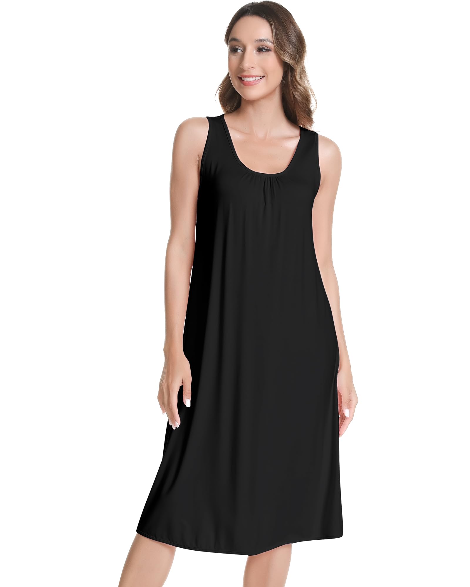 NACHILA Women's Nightgowns-Viscose Made from Bamboo,Sleeveless Tank Night Gown Crew Neck Sleep Dress Cool Sleepshirts WEBE CLOTHING