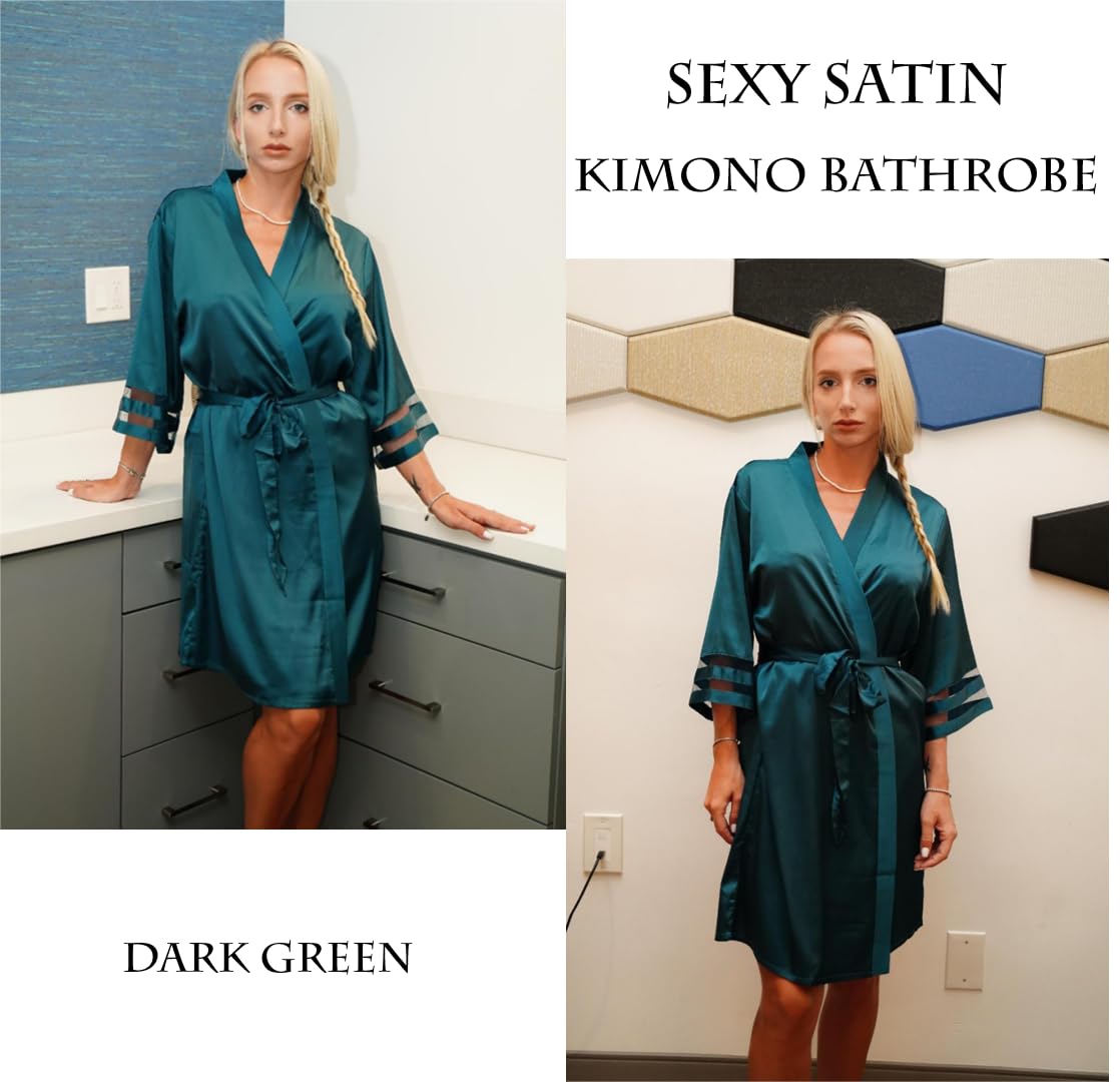 Ekouaer Women's Satin Robe Silk Kimono Bathrobe Bridesmaid Wedding Bridal Party Robes 3/4 Bell Sleeve Sleepwear S-XXL