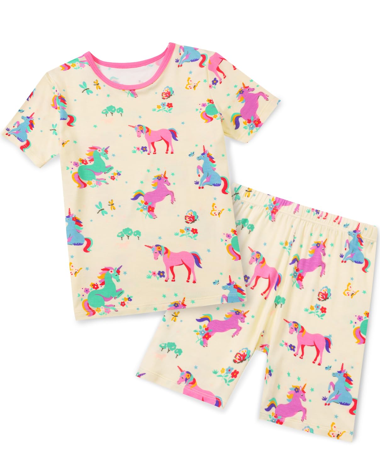 babee Reshinee Bamboo Viscose Toddler Unicorn Mermaid Girls Kids Pajamas Short Sleeve Summer Cool Snug fit Pjs, 2pcs