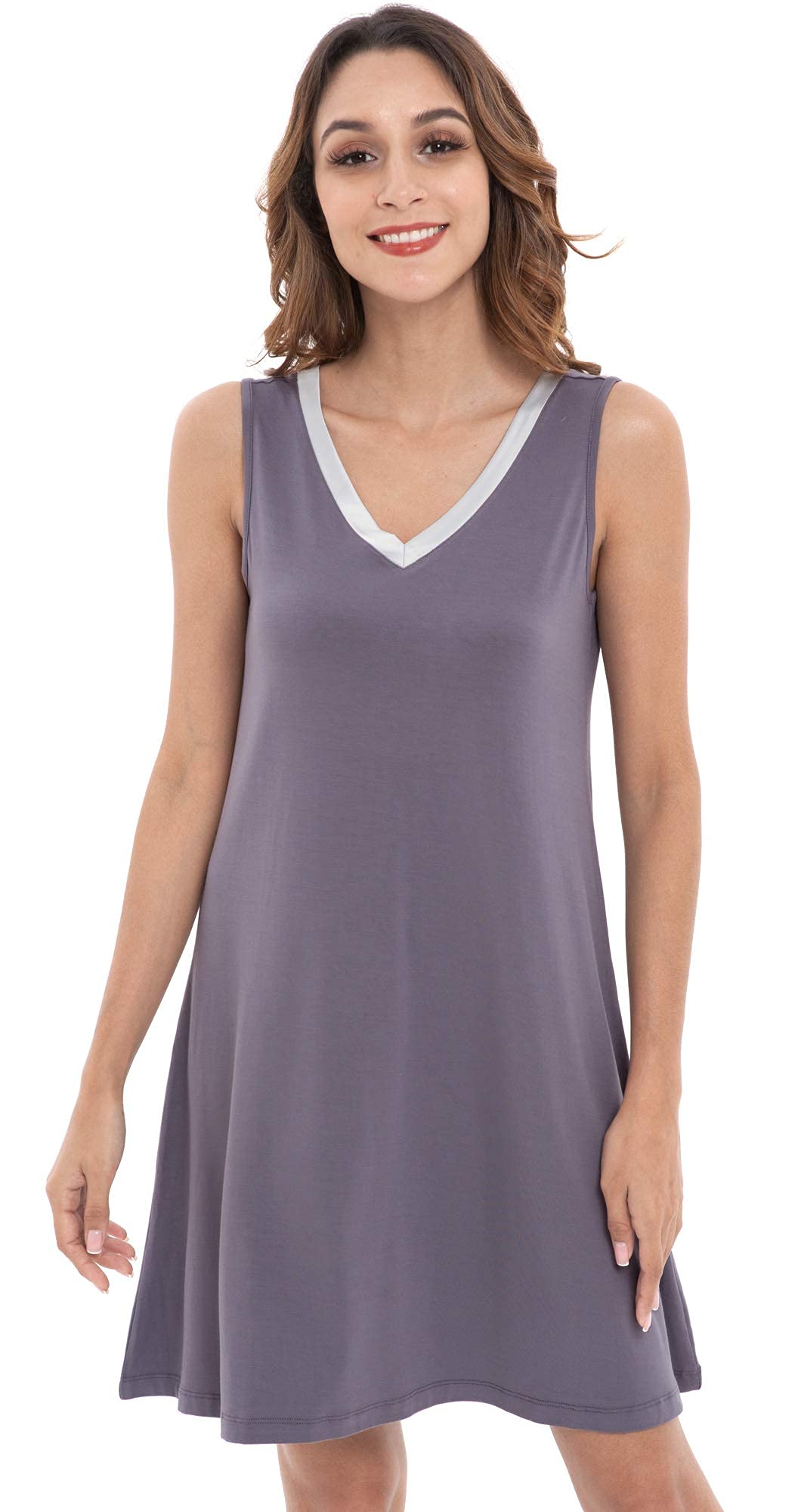 GYS Cooling Bamboo Viscose Sleeveless Nightgowns for Women | V Neck Sleep Shirt, Moisture-Wicking for Hot Sleepers & Night Sweats, Lightweight Night Shirts, Buttery Soft, Knee-Length WEBE CLOTHING