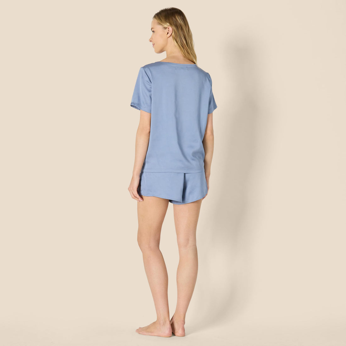Amazon Essentials Women's Relaxed Fit Satin Short Sleeve V-Neck T-Shirt and Short Sleepwear Set