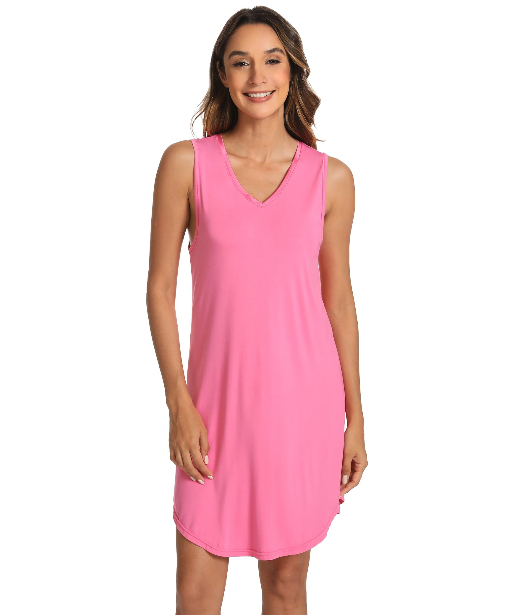 LazyCozy Bamboo Viscose Nightgowns for Women, Soft Sleeveless Night Shirts | V-Neck Tank Sleep Shirt, Short Night Dress Pajamas, Cooling, Moisture-Wicking Sleepwear for Hot Sleepers, Night Sweats WEBE CLOTHING
